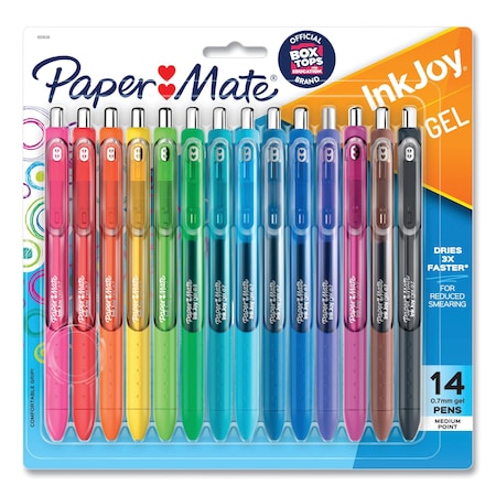 Paper Mate InkJoy Gel Pen, Retractable, Medium 0.7 mm, Assorted Ink and Barrel Colors, PK14 1951636